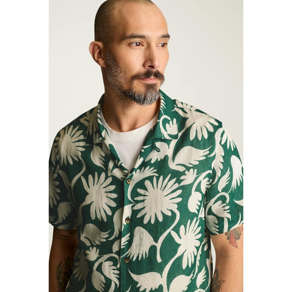 Bonobos Riviera Short Sleeve Shirt Green White Floral Camp Collar Mens M - Picture 3 of 8